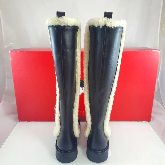 NWT$495 STAUD Women's Palamino Shearling Trim Black Cream Riding Boots Sz 36, 6 - Picture 9 of 16